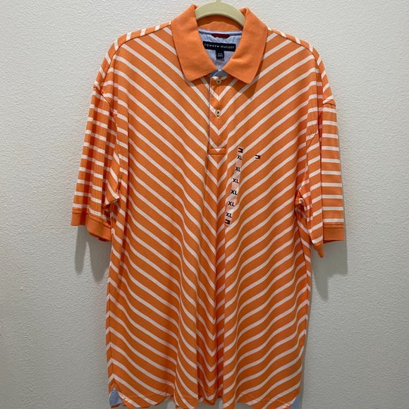 TOMMY HILFIGER POLO SHIRT XL ORANGE DIAGONAL STRIPE VERY UNIQUE SHIRT - Picture 12 of 16